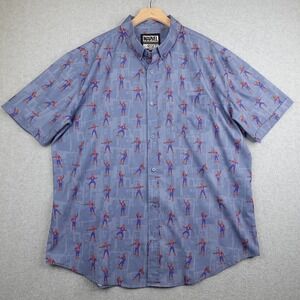 Marvel RSVLTS Shirt Mens 2XL XXL Blue Spider Man Meme AOP KUNUFLEX Short Sleeve